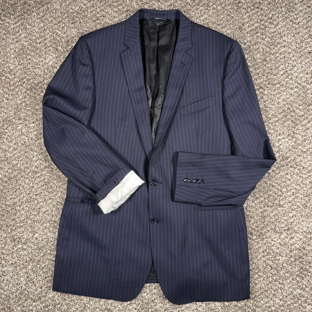 Dolce & Gabbana Mens 40R Navy Blue Pinstripe Virgin Wool Blazer Suit Jacket